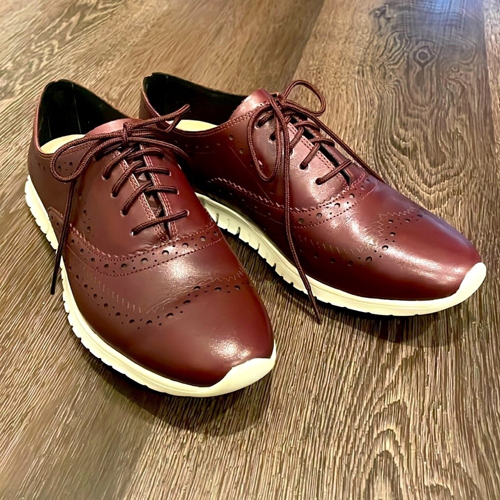 ✅SOLD✅♉️Cole Haan wingtip Zero Grand Oxfords in burgundy ox blood dark red 7.5 - Picture 1 of 11